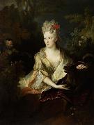 Nicolas de Largilliere Portrait of a lady with a dog and monkey. oil on canvas
